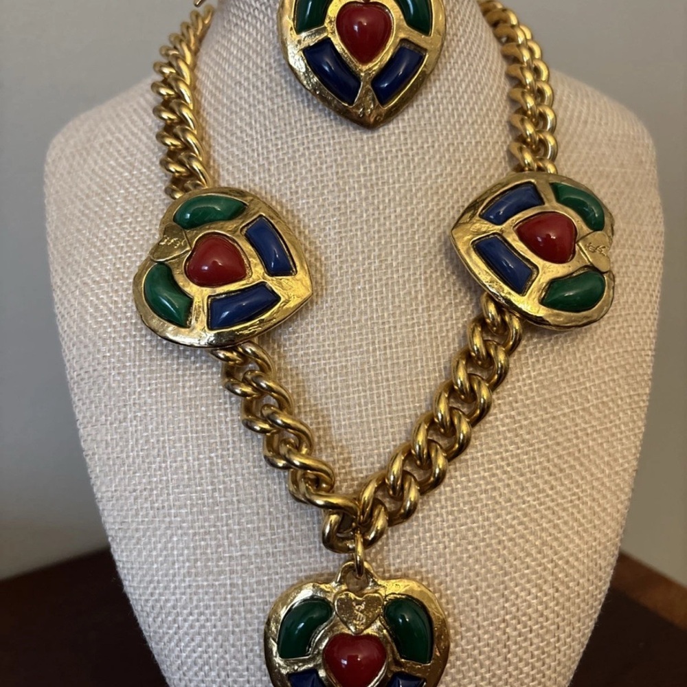 Rare Vintage Robert Goossens for YSL Parure Heart Necklace set